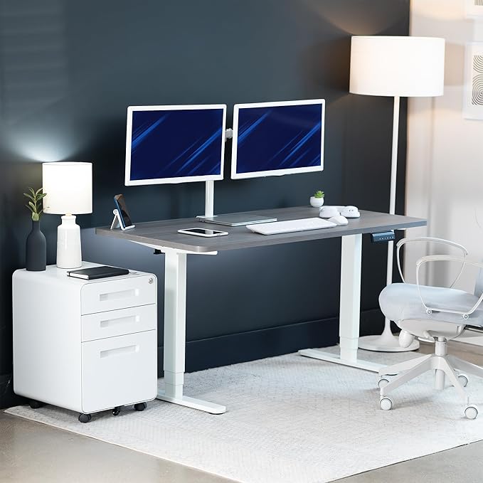 VIVO Electric 55 x 28 in Dual Motor Sit Stand Desk, Memory Height Adjustment, 2B Series, Dark Gray Top White Frame, DESK-KIT-2W55G