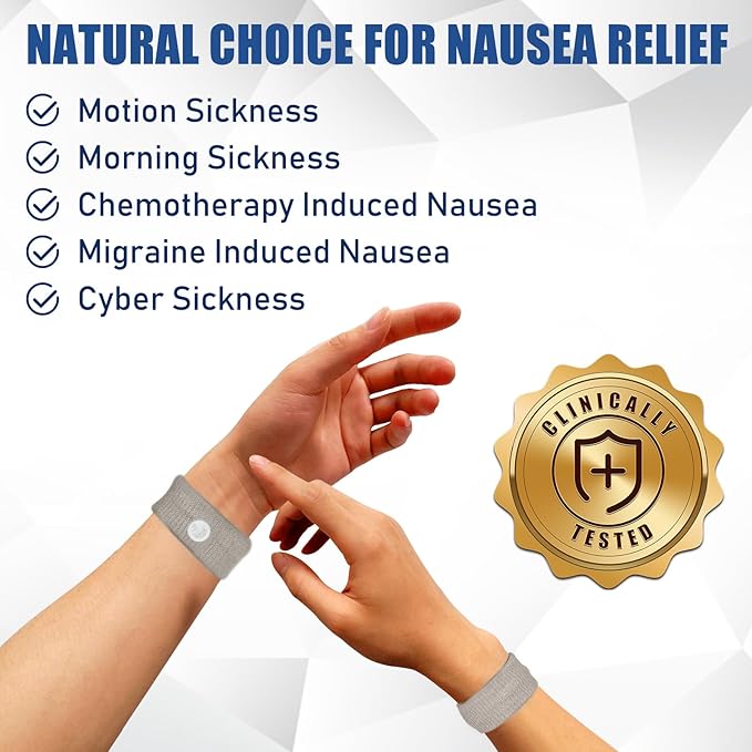 Motion Sickness Bands Anti Nausea Wristband for Adult and Kids Morning Sickness Relief for Pregnant Women Acupressure Nausea Relief for Car, Sea, Air Sickness - 2 Pairs Grey + 2 Pairs Black