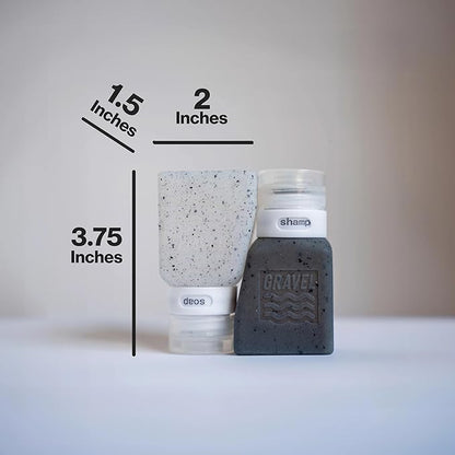Gravel Silicone Travel Bottles for Toiletries 3oz (2-Pack) – Leakproof, BPA-Free, TSA Approved Travel Bottles with Label System for Shampoo, Conditioner, and Liquid Toiletries (Clear & Gray)
