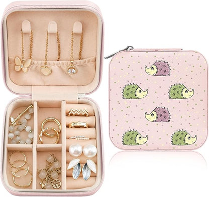 MAYCARI Jewelry Box with Cute Hedgehog Pattern Design, PU Leather Jewelry Travel Organizer Case-Rings/Earrings/Necklace Storage Box for Women Birthday Mom Friends Her Bridesmaids Girls s