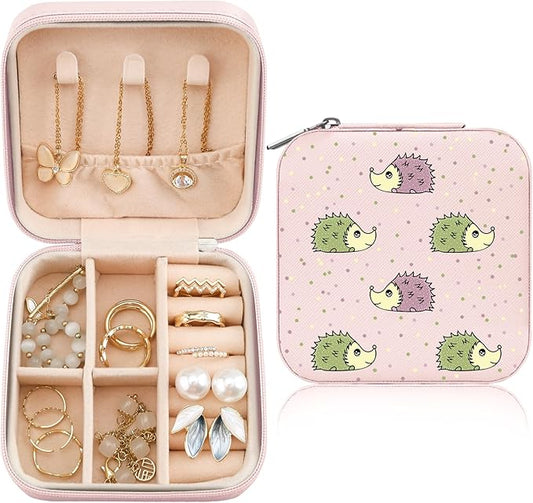 MAYCARI Jewelry Box with Cute Hedgehog Pattern Design, PU Leather Jewelry Travel Organizer Case-Rings/Earrings/Necklace Storage Box for Women Birthday Mom Friends Her Bridesmaids Girls s