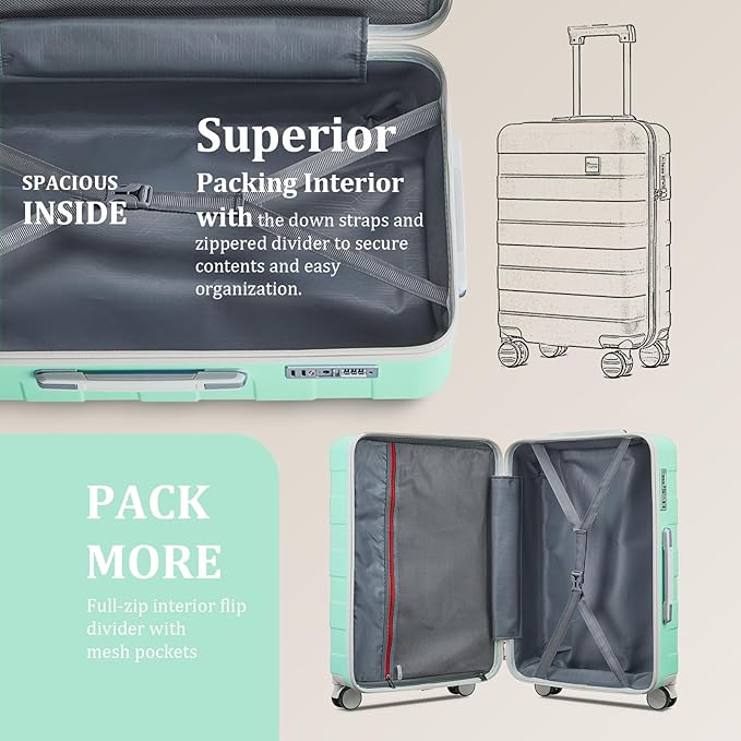 imiomo Hard Shell Luggage Sets 5 Piece for Women, Lightweight Hardside Rolling Suitcase Set with Spinner Wheels and TSA Lock, Green