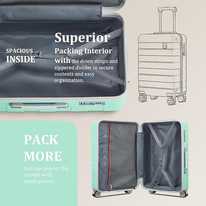 imiomo Hard Shell Luggage Sets 5 Piece for Women, Lightweight Hardside Rolling Suitcase Set with Spinner Wheels and TSA Lock, Green