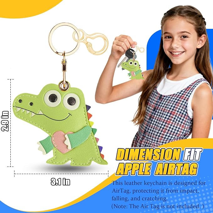 Leather Keychain for Airtag, Cute Protective Keychain Holder Compatible with Apple Air Tag,GPS Item Tracker Case Cover for Keys,Bags,Pets,Luggage(Crocodile)