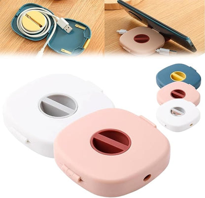 2 in 1 Cable Winder with Phone Stand, Durable Cable Organizer and Charging Stand, Cord Cable Winder Organizer with Phone Stand Rotate, for Charging Cable Case Earphones USB Wires (White+Pink)