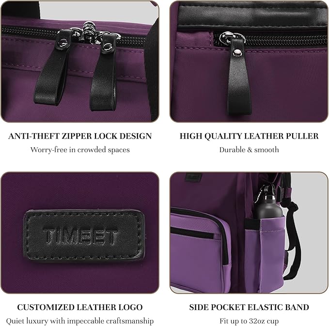 Timeet Laptop Backpack for Women Men, 17 Inch Travel Backpack with USB Charging Port, Water Resistant & Anti-theft for Work College Business, Multifunctional Carry on Backpack, Dark Purple