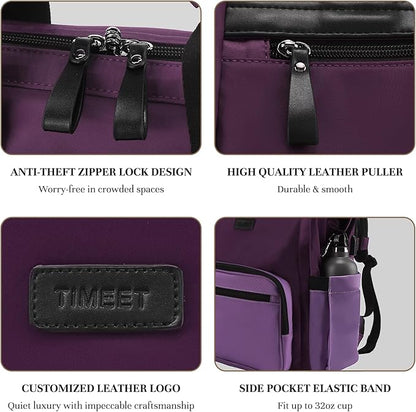 Timeet Laptop Backpack for Women Men, 15.6 Inch Travel Backpack with USB Charging Port, Water Resistant & Anti-theft for Work College Business, Multifunctional Carry on Backpack, Dark Purple