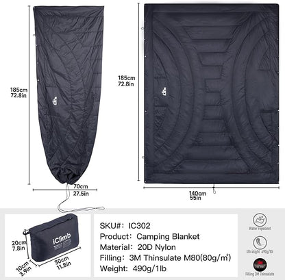 iClimb 3M Thinsulate Insulation Warm Camping Blanket Ultralight Compact