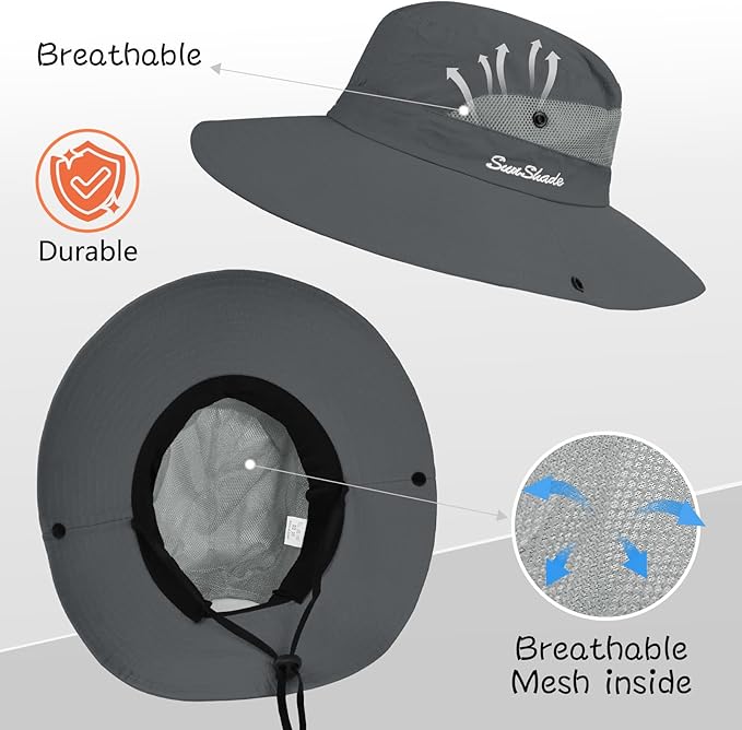 ZOORON Women's Ponytail Safari Sun Hat,Wide Brim UV Protection Outdoor Bucket Hat,Foldable Beach Summer Fishing Hat