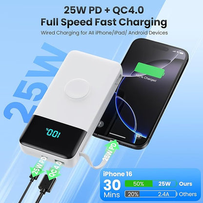 Portable Charger 40800mAh for iPhone with Built-in Cable and iWatch Charger, 25W PD Fast Charging USB C Power Bank,Travel Camping Essentials Battery Pack for iPhone 17/16/15/14/13,Android,Apple Watch