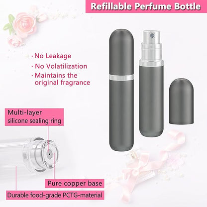 Travel Perfume Atomizer Refillable Bottle - 5ML Leakproof Luxury Travel Perfume Atomizer, Refillable Perfume Spray Bottle for Women (Gray)