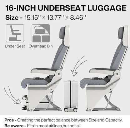 mixi Underseat Carry on Luggage 16 Inch Hardshell PC Suitcase with Spinner Wheels TSA Lock for Travel, Smoke White