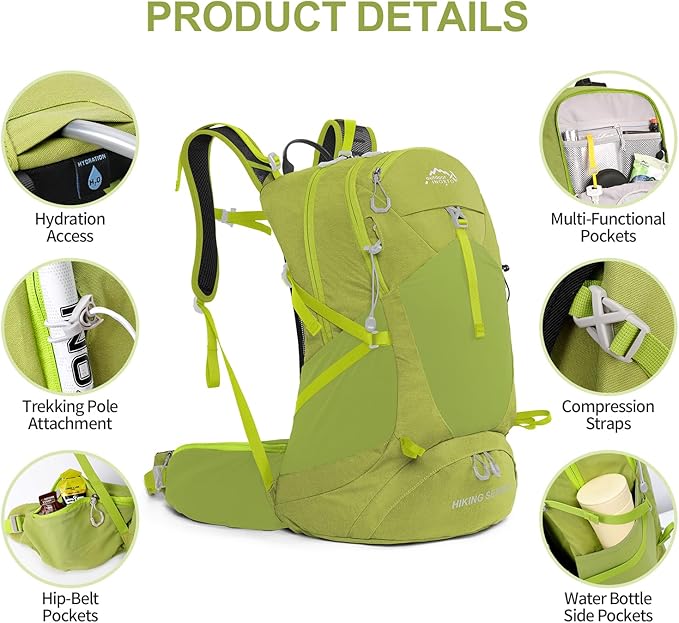 IX INOXTO Hiking Backpack, Waterproof Hiking Daypack with 3L Water Bladder and Rain Cover, Lightweight Travel Camping Backpack for Men Women (Fruit green)