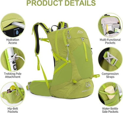 IX INOXTO Hiking Backpack, Waterproof Hiking Daypack with 3L Water Bladder and Rain Cover, Lightweight Travel Camping Backpack for Men Women (Fruit green)