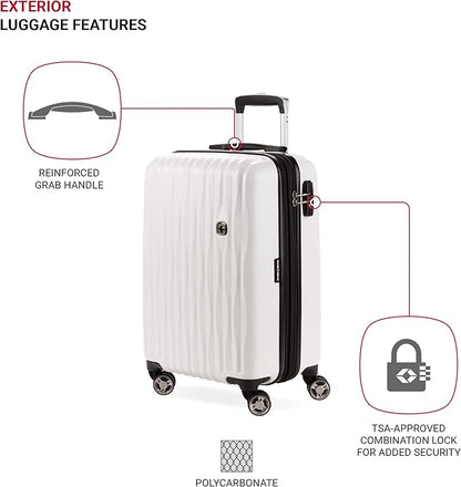 SwissGear 7272 Energie Expandable Hardside Luggage with Spinner Wheels and TSA Lock, White, Carry-On 19-Inch