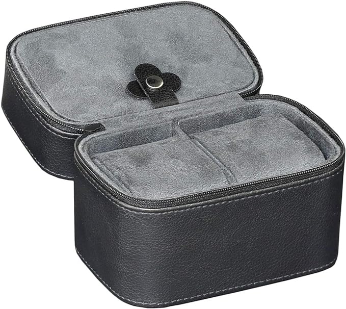 ROTHWELL 2 Watch Travel Case Storage Organizer for 2 Watches | Tough Portable Protection w/Zipper Fits All Wristwatches & Smart Watches Up to 50mm (Black/Grey)