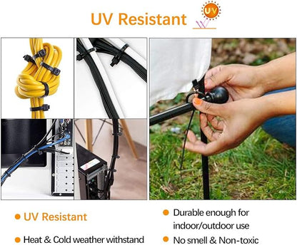 SOOOEC 200 Pack Reusable Zip Ties Assorted Sizes 6+8+10+12 inch UV Resistant, Black Zip Ties Heavy Duty Outdoor Releasable Round Ending No Hurt, Cable Ties Reusable Tie Wraps Indoor Non Slip Off