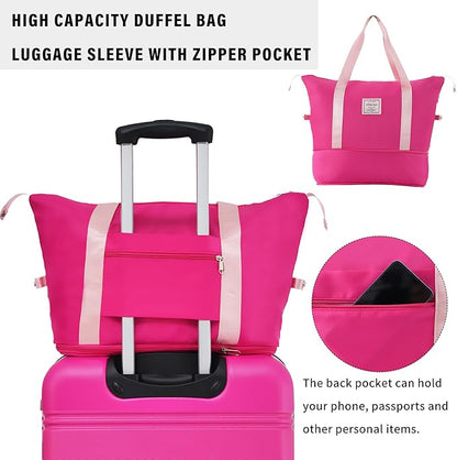Merax Luggage Sets 2 Piece Expandable Hardside Luggage with Travel Bag Suitcase Set with Spinner Wheels(20+24+bag,Pink-1)
