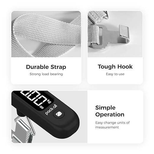 pack all 110 Lbs Luggage Scale, Digital Handheld Baggage Scale, Travel Suitcase Weight Scale with LCD Display, Battery Included, Black