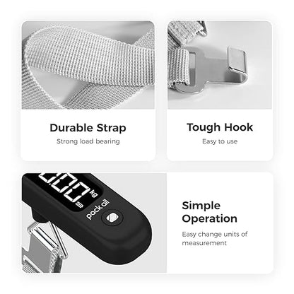 pack all 110 Lbs Luggage Scale, Digital Handheld Baggage Scale, Travel Suitcase Weight Scale with LCD Display, Battery Included, Black