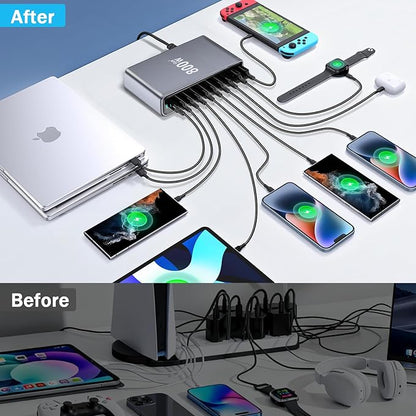 800W USB C Fast Charger Block, Dual PD3.1 140W 10 Port USB Charging Station, GaN Ⅲ Pro PD PPS Fast Charging Station for Multiple Devices,Laptop Wall Charger Compatible with iPhone 17/iPad/MacBook etc