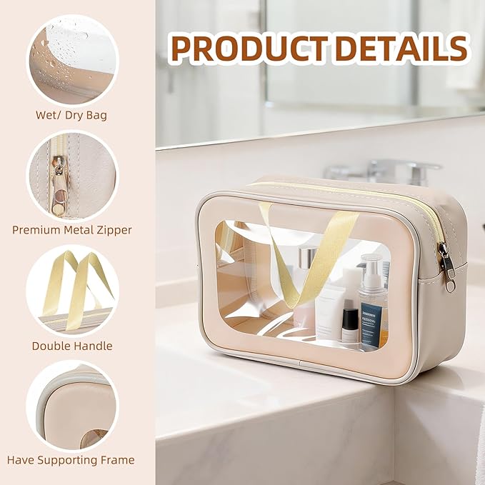 6PCS Diaper Bag Organizer Pouches Set, Waterproof Clear TPU Makeup Bag Set with Handles, 2 Large 2 Medium 2 Small Double Zippe Toiletry Travel Cube Bags Essentials for Women