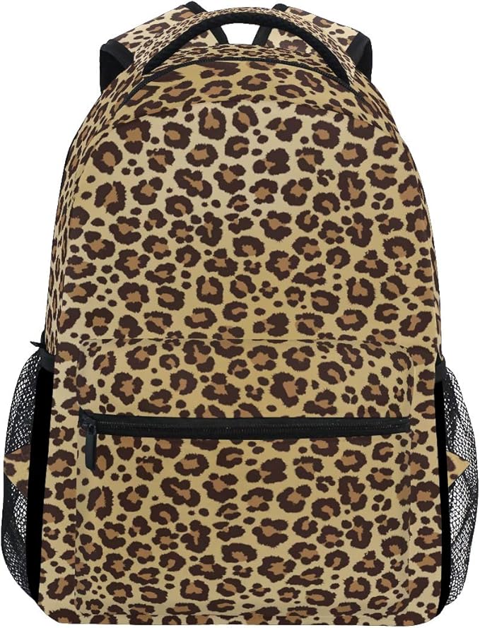 ALAZA Animal Leopard Print Brown Stylish Backpack Purse for Women Girls Kids School Personalized Laptop iPad Tablet Travel School Bag with Multiple Pockets