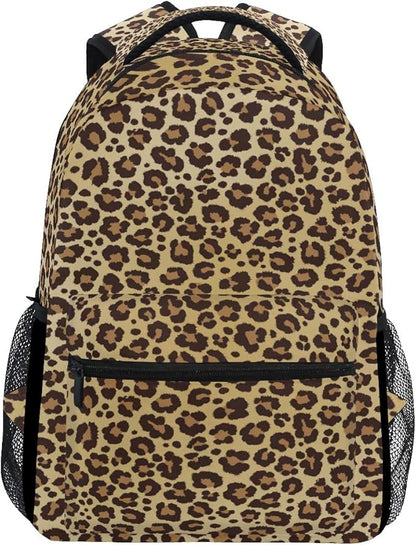 ALAZA Animal Leopard Print Brown Stylish Backpack Purse for Women Girls Kids School Personalized Laptop iPad Tablet Travel School Bag with Multiple Pockets