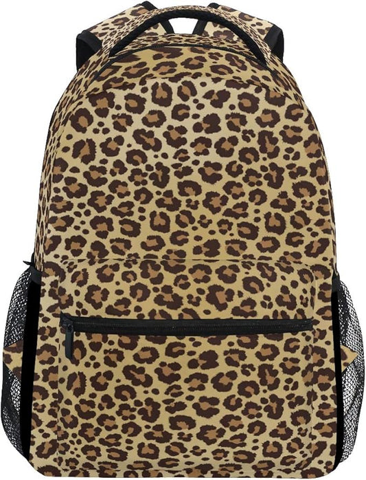 ALAZA Animal Leopard Print Brown Stylish Backpack Purse for Women Girls Kids School Personalized Laptop iPad Tablet Travel School Bag with Multiple Pockets