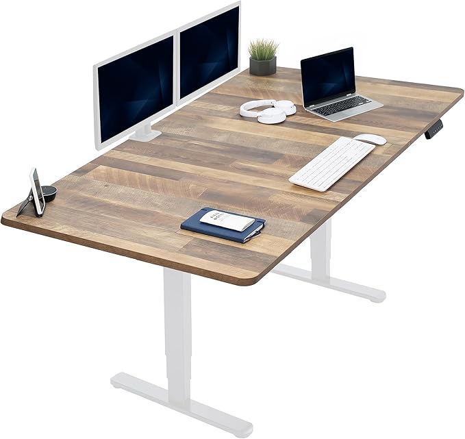 VIVO Electric 71 x 36 in Dual Motor Sit Stand Desk, Memory Height Adjustment, 2B Series, Reclaimed Wood Top White Frame, DESK-KIT-2W7P-36