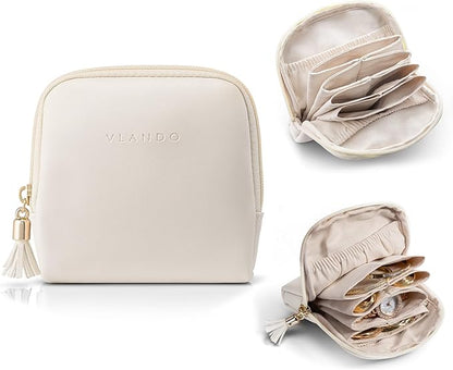 Vlando Mini Jewelry Travel Case,Jewelry Pouch Bags with Zipper, Velvet Jewelry Organizer Storage Bag for Bracelet Rings Earring Travel Essentials Gifts for Women Girl - White