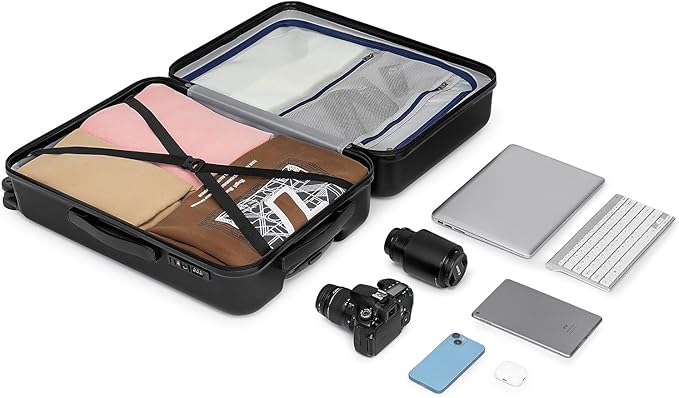 KYME 24-Inch Medium Luggage with Dual 360° Spinner Wheels Hardshell Checked TSA Approved Suitcase for Lightweight Travel (Black, 24" Checked)