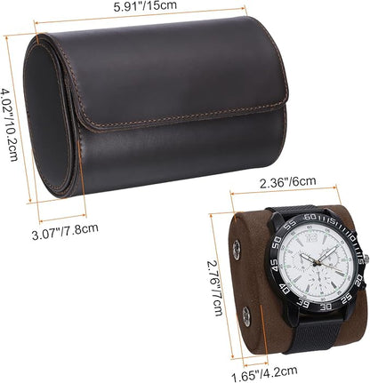 HARFINGTON Watch Roll Travel Case 2 Slot Portable Leather Watch Case for Men and Women, Watches Storage Organizer with Removable Pillows for Traveling, Display, Home Storage, Light Brown