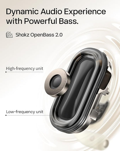 SHOKZ OpenFit 2 Open-Ear Headphones,True Wireless Bluetooth Earphones with Microphone,Earhook Earbuds with 48 Hours of Playtime,Fast Charging,IP55 Water-Resistant,with Carrying Bag,Beige,Bluetooth5.4