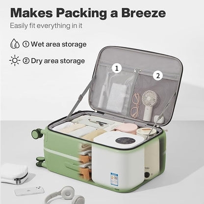 mixi 26 Inch Large Checked Luggage PC Hard Shell Suitcase Top Opening Aluminum Frame Travel Suitcases with Wheels, Avocado Green