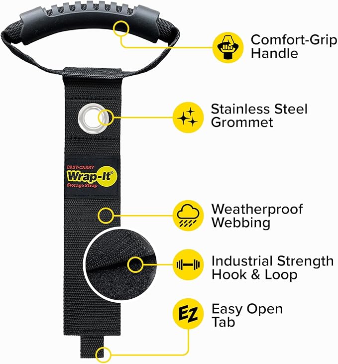 Easy-Carry Wrap-It Storage Straps - 17" (2-Pack) Black with Grommet - Extension Cord Organizer with a Handle for Cable and Hose Storage