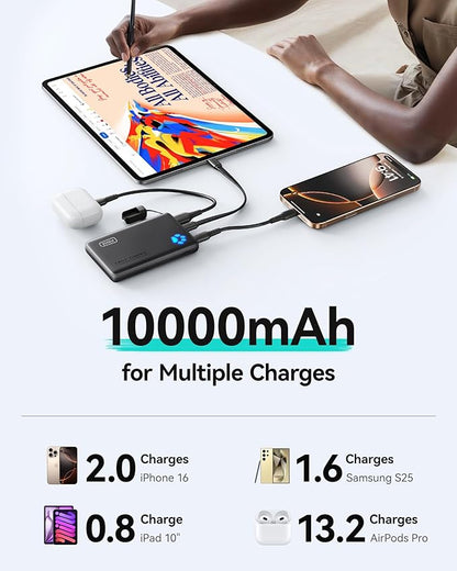 INIU Portable Charger, Ultra Slim 10000mAh 45W PD Power Bank, USB-C Fast Charging Mini Battery Pack, Travel Trip Accessories Ship Essentials for College Students Travelers Teen Boys Girls, Beige