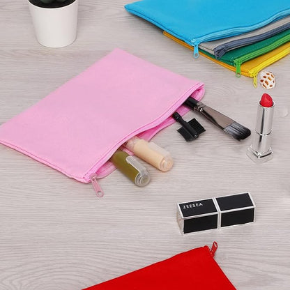 12 Pieces Cotton Canvas Makeup Bag, Multipurpose Cosmetic Bag with Zipper Travel Toiletry Pouch, Blank DIY Craft Bag (Pink, XL)