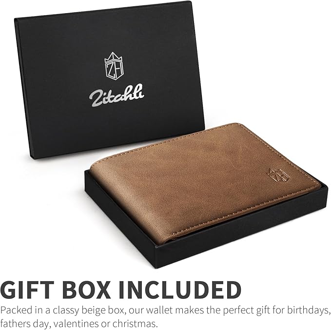 Zitahli Wallet for Men 12 Card Holder Slim Rfid Leather 2 ID Window Wallets With Gift Box Men's Accessories