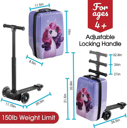 KIDDIETOTES Detachable 4-in-1 Scooter Luggage for Kids – Ride-On Suitcase with Removable Luggage Body, Adjustable Handlebar, Durable Deck & Brake, Carry-On Size – Travel & Play
