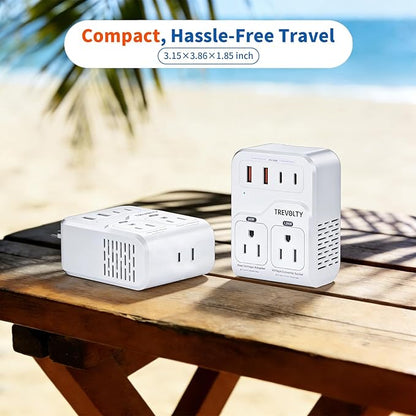 2000W Voltage Converter, 220V to 110V Converter for Hair Dryers PC Phone Kettle, Universal Travel Plug Adapter for 230+ Countries, 7 in 1, 3 AC/2 USB/2 Type-C Ports