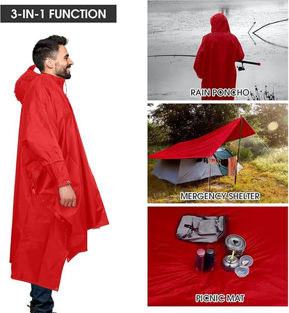 Unisex Rain Poncho for Adults, Hooded Waterproof Raincoat Jacket for Hiking, Camping and Outdoor