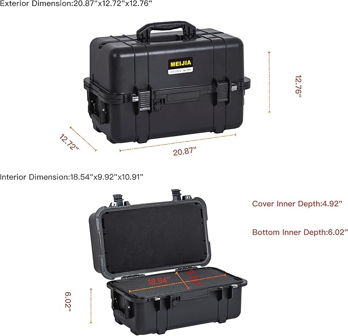 MEIJIA All Weather Waterproof Hard Camera Case,Hard Case,With Customized Fit Foam Included, Elegant Black,Fit for Drones,camera,lens (20.87"x12.72"x12.76")