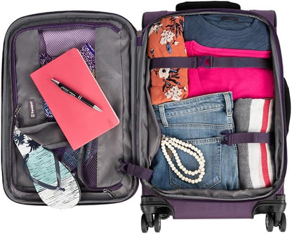 Travelpro Tourlite Softside 2-Piece Set, Expandable Luggage, 4 Spinner Wheels, Lightweight Suitcase, 21" Carry-On, 25" Checked Medium, Deep Purple