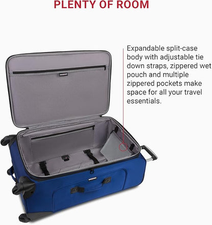 SwissGear Sion Softside Expandable Luggage – Large Checked Suitcase with 360 Degree Wheels & Retractable Handle – 29 Inch, Perfect for 7-9 Night Trips – Blue