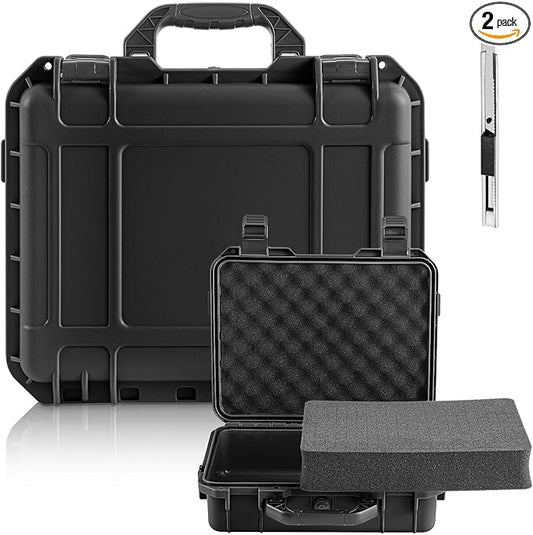 1 Pcs 11 x 9 x 6 Inch Waterproof Hard Case with DIY Customizable Foam Insert Portable Protective Case with Knife for Camera Drones Equipments Tools Test Instruments (Black)