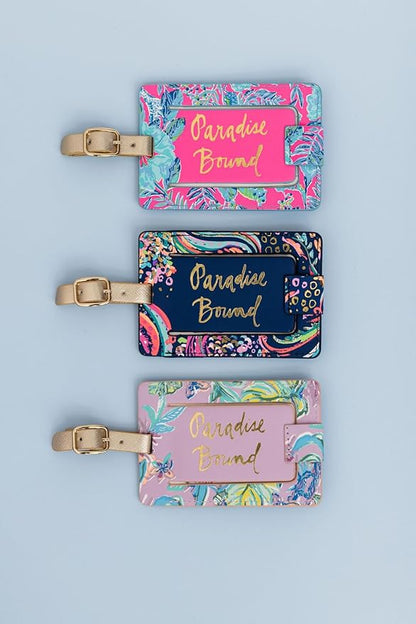 Lilly Pulitzer Leatherette Luggage Tag with Secure Strap, Colorful Suitcase Identifier for Travel