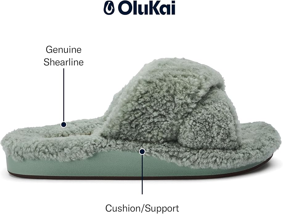 OLUKAI Hila Heu Women's Slipper, Women's Slip-On Shoes, Genuine Shearling, Wet Grip Soles for Inside & Outside Wear, Cute & Ultra-Soft Comfort Fit