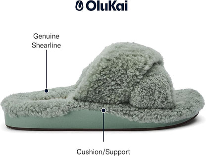 OLUKAI Hila Heu Women's Slipper, Women's Slip-On Shoes, Genuine Shearling, Wet Grip Soles for Inside & Outside Wear, Cute & Ultra-Soft Comfort Fit