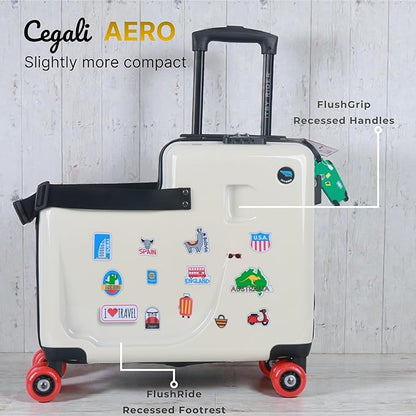 Itsy Rider 20" Ride-on Suitcase for Kids with Double Spinner Red Wheels (Beige Aero)